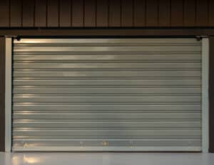 Shop with steel roller shutter door